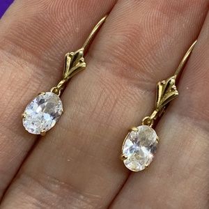 💛 Vintage 14k Yellow Gold Oval CZ Earrings